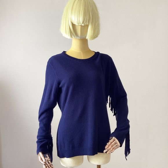 Burberry Prorsum Pullover Blue Frimge Long Sleeve Scoop Neck SZ M - Picture 1 of 8